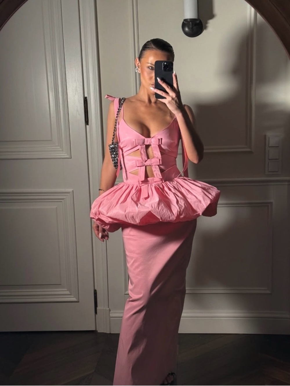Pink Cutout Peplum Maxi Dress - Picture 6 of 9